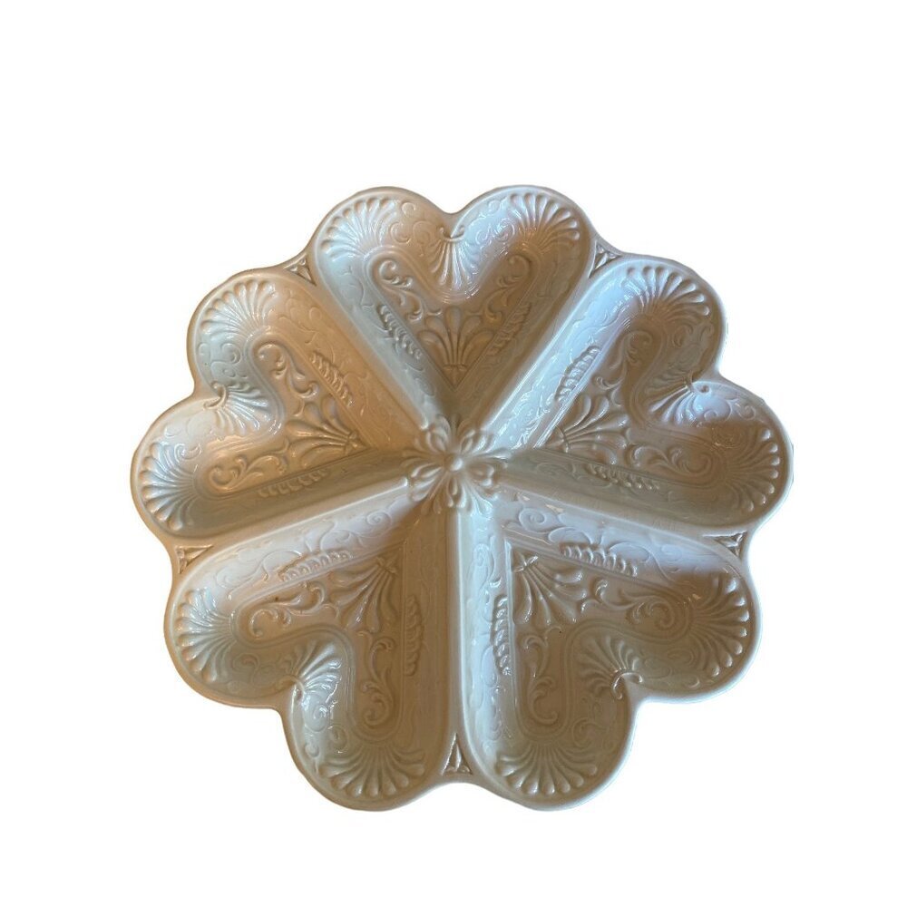 Large Ivory Ceramic Sweet Heart Multi Heart Serving Dish Candy Cheese